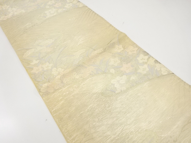 JAPANESE KIMONO / ANTIQUE SUMMER FUKURO OBI / SILK / WOVEN FLOWERS